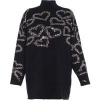 Hochgeschlossener Strickpullover mit Pailletten-Herzen