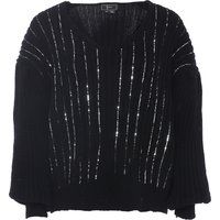 V-Ausschnitt Strickpullover mit Paillettenstreifen