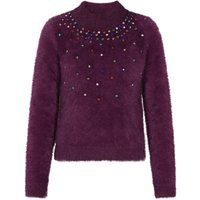 Verzierter flauschiger Hochhals-Strickpullover