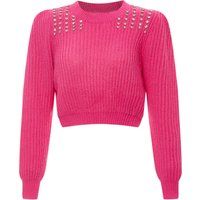 Gerippter Kurzpullover mit Strasssteinen
