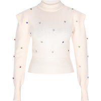 Verzierter Stehkragen-Strickpullover mit Schulterdetails