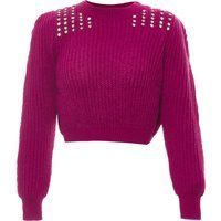 Kurzer Rippstrick-Pullover mit Strass