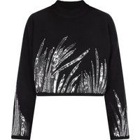 Kurzer Stehkragenpullover mit Pailletten