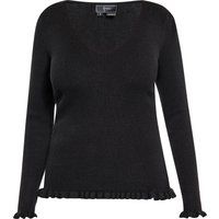Gerippter V-Ausschnitt-Pullover mit Rüschen