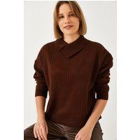 Rippenstrick-Pullover mit Schalkragen