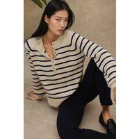Gestreifter Strickpullover mit Henley-Kragen