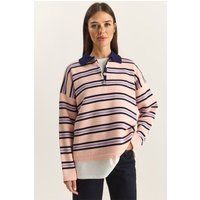 Gestreifter Strickpullover mit Polokragen