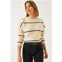 Gestreifter Rippstrick-Crop-Pullover