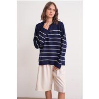 Gestreifter Relaxed Rundhals-Strickpullover