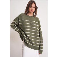Gestreifter Oversized-Strickpullover mit Rundhals