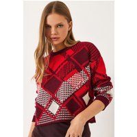 Kurzer Strickpullover mit abstraktem Rautenmuster