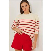 Gestreifter Strickpullover mit Rundhalsausschnitt