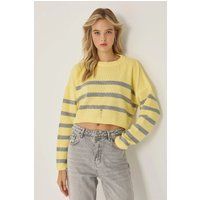 Gestreifter Kurzstrickpullover mit Rundhalsausschnitt