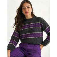 Gestreifter Grobstrickpullover mit Rundhalsausschnitt
