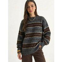 Gestreifter Oversized-Strickpullover mit Rundhalsausschnitt