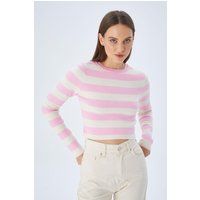 Gestreifter Kurzstrickpullover mit Rundhalsausschnitt
