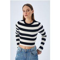 Gestreifter Kurz-Strickpullover in Slim-Fit