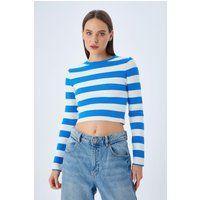 Gestreifter Kurzpullover mit Rundhalsausschnitt