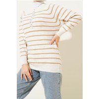 Klassischer gestreifter Henley-Strickpullover