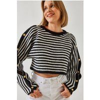 Gestreifter Crop-Sweater mit Knöpfen