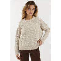 Kastiger Zopfstrick-Pullover mit Rundhalsausschnitt
