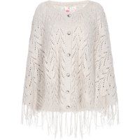 Geknöpfter Ajour-Strickponcho mit Fransen