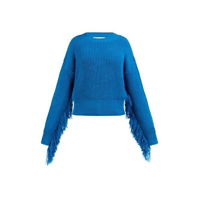 Grobstrickpullover mit markanten Fransen