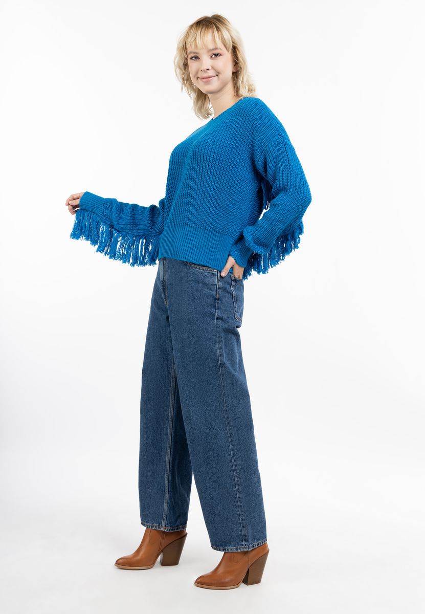 Grobstrickpullover mit markanten Fransen