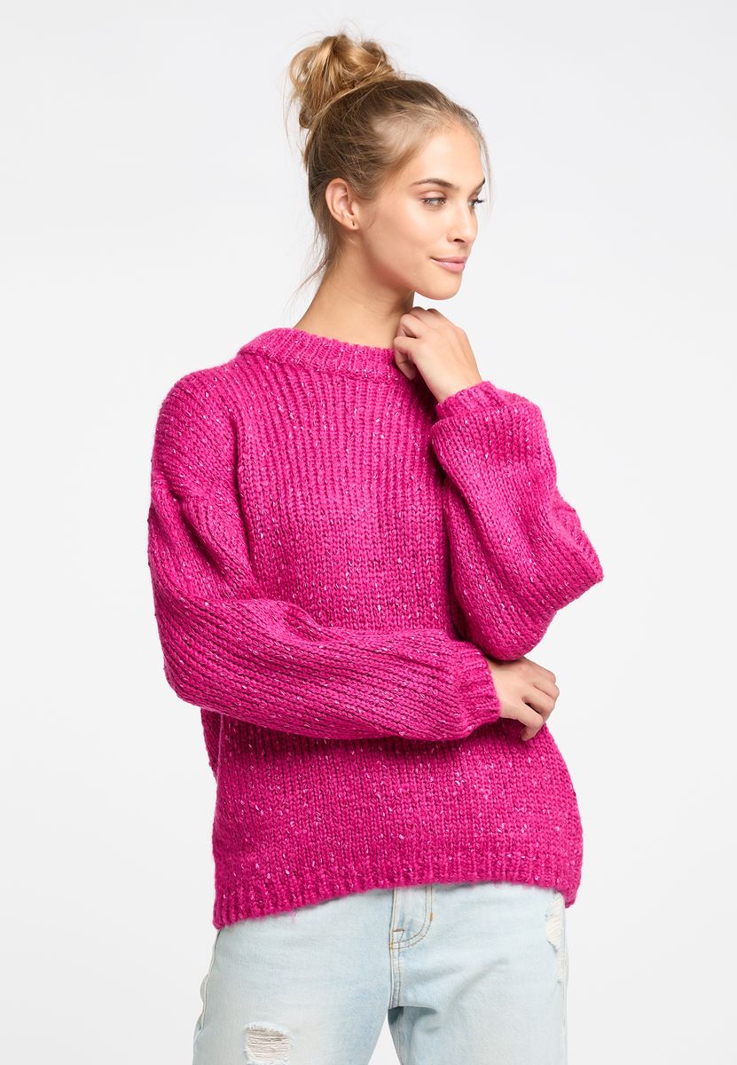 Übergroßer Grobstrickpullover mit Glanzeffekt