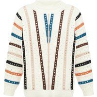 Gestreifter Lochmuster-Pullover mit Fledermausärmeln