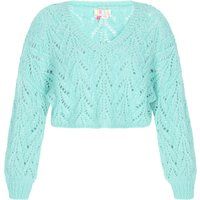 Kurz geschnittener Ajour-Strickpullover mit V-Ausschnitt