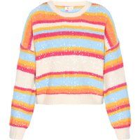 Pailletten-Strickpullover mit Boho-Streifen
