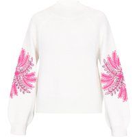 Bestickter Stehkragenpullover mit Ballonärmeln