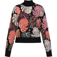 Pullover mit Monstera-Muster und Stehkragen