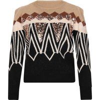 Geometrischer Jacquard-Strickpullover mit Pailletten