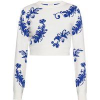 Kurzer Jacquard-Strickpullover mit Blumenmuster