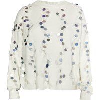 Strickpullover mit holografischen Pailletten und Fransen