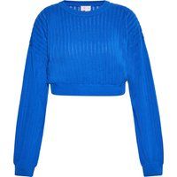 Geripptes Langarm-Strick-Crop-Top