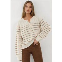 Lockerer Gestreifter Henley-Strickpullover