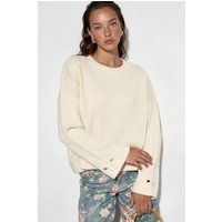 Entspannter Rundhals-Strickpullover mit Knopfdetails