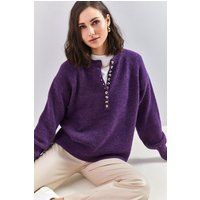 Oversize-Strickpullover mit Henley-Ausschnitt