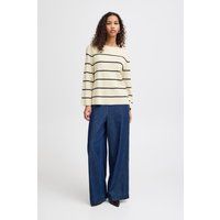 Gestreifter Pullover mit weitem Bootsausschnitt