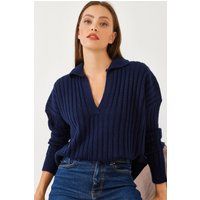 Gerippter Pullover mit Polokragen