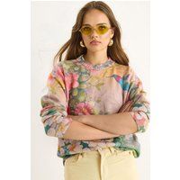 Strickpullover mit Blumen- und Vogelmuster