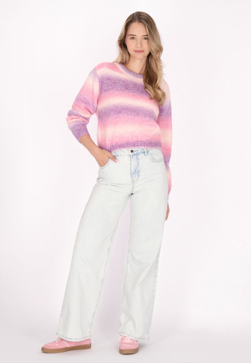 Kurzer Strickpullover mit Ombré-Streifen