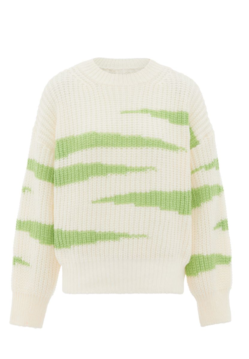 Abstrakt gestreifter Rippenstrick-Pullover