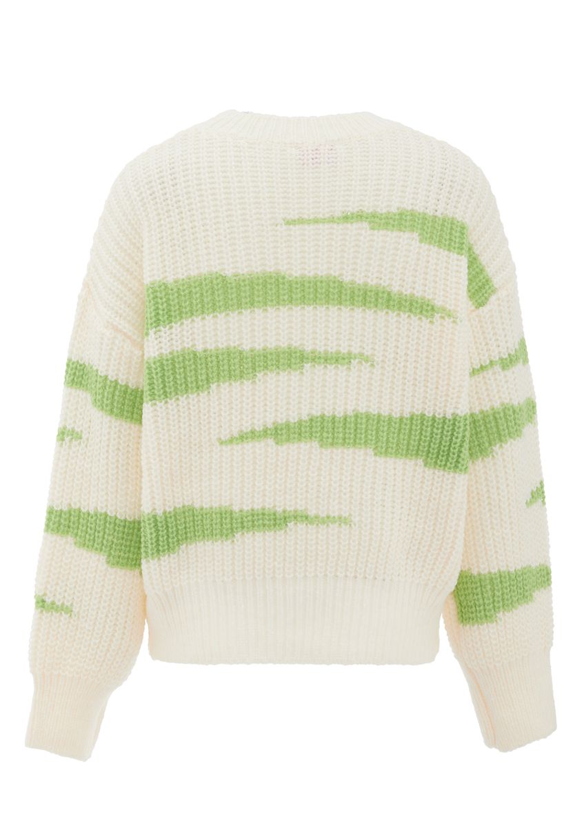 Abstrakt gestreifter Rippenstrick-Pullover