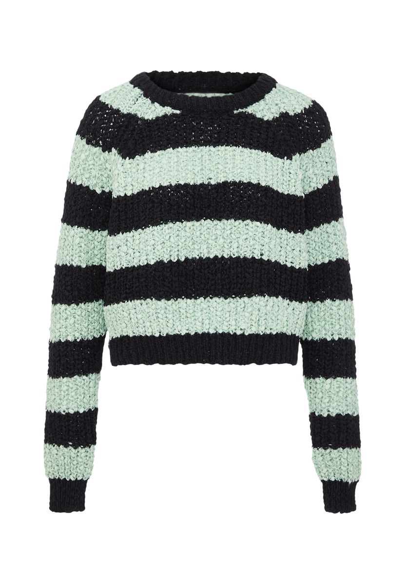 Kurzer gestreifter Grobstrick-Pullover