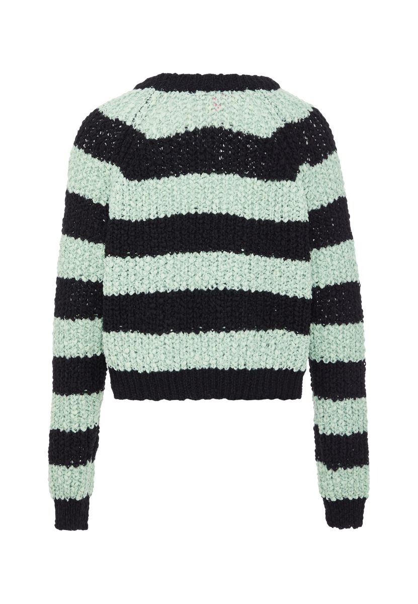 Kurzer gestreifter Grobstrick-Pullover