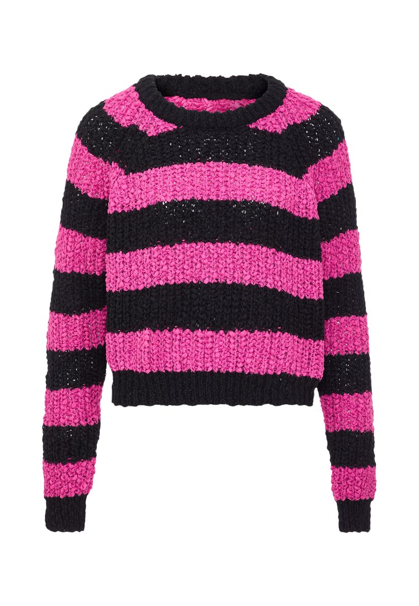Gestreifter Grobstrick-Cropped-Pullover